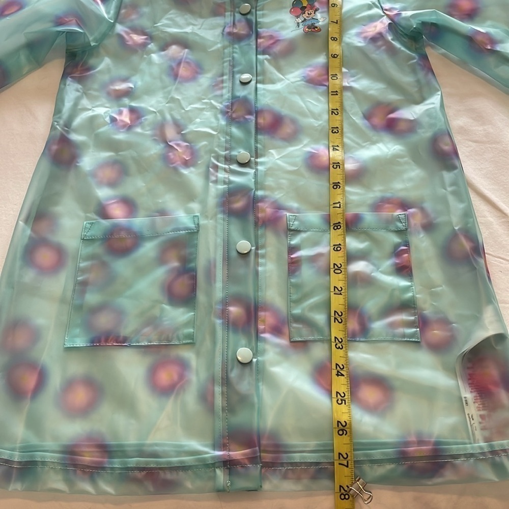 DISNEY Girls Snap Front Turquoise Polka Dot Minnie Mouse Hooded RainJacket 11/12 - Picture 8 of 10